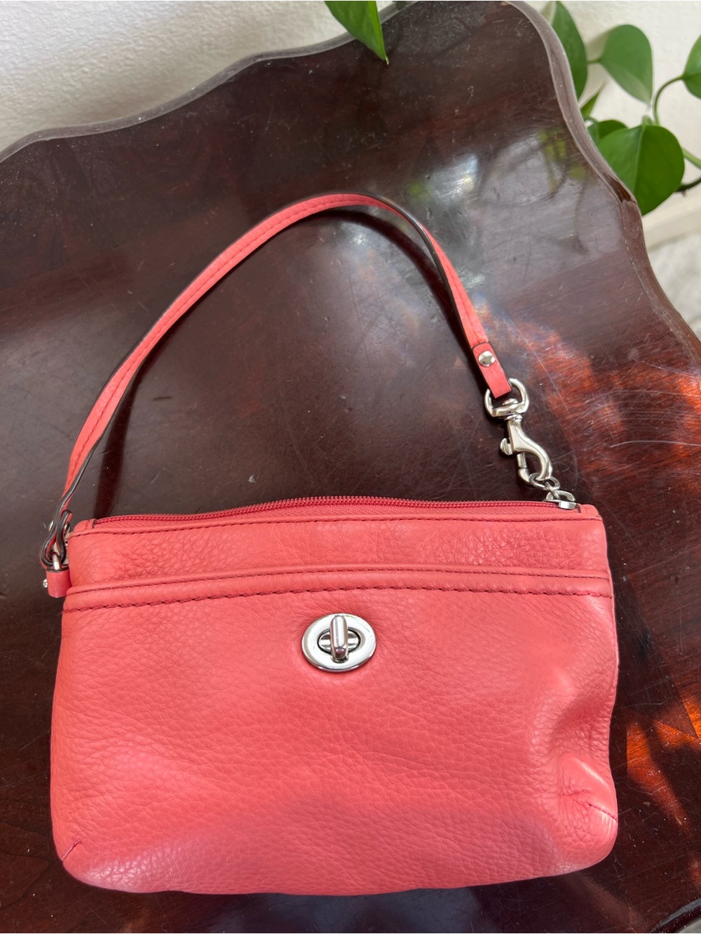 Coach Coral Leather Turn-Lock Wristlet